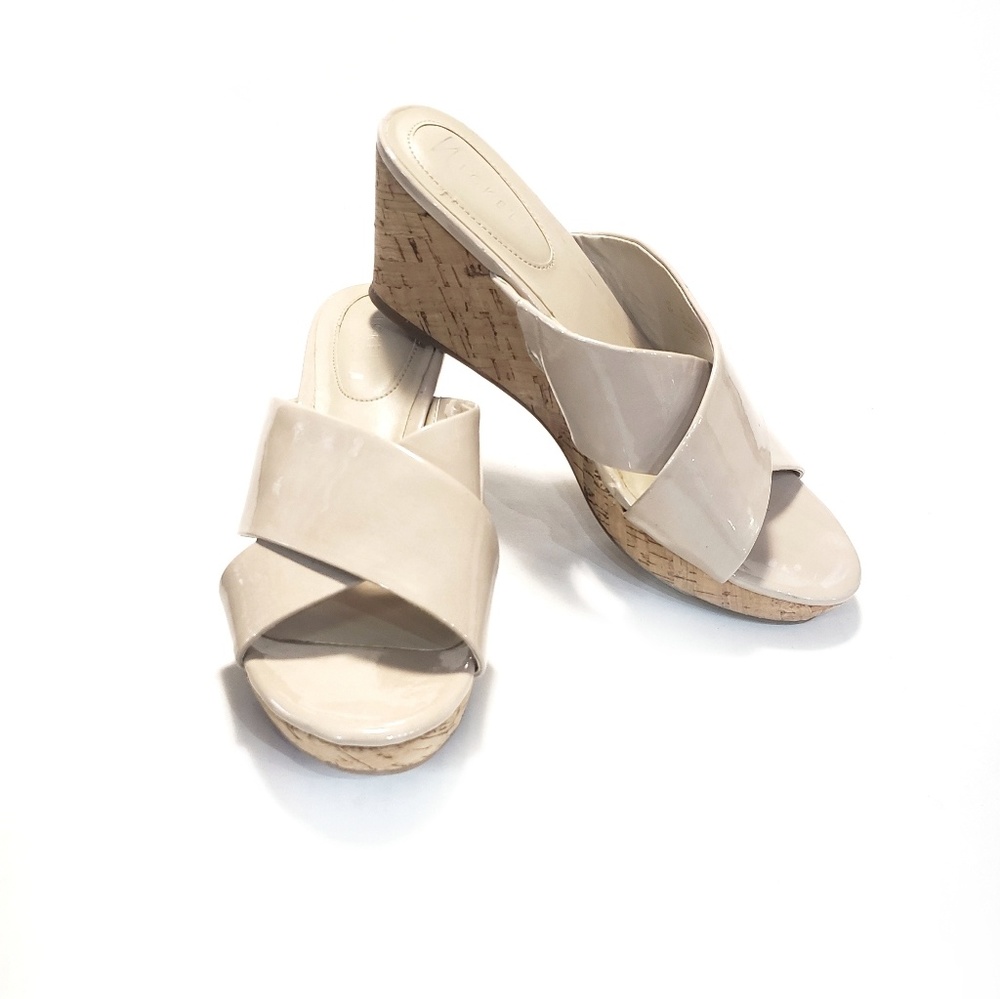 8 Nickels Arlene Taupe Patent Cork Wedge Shoe